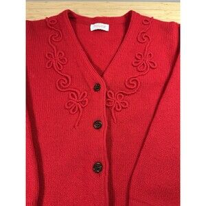 Vtg United Colors of Benetton Women Cardigan Wool Red Size M 3D Grannycore Italy